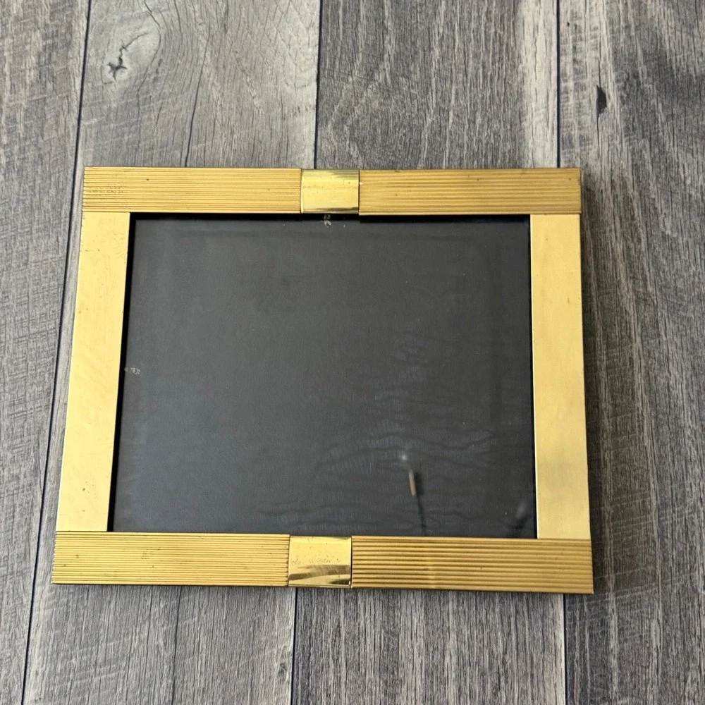 Vintage Brass Picture Frame Gold Ribbed Hollywood Regency 10x12 Tabletop Korea